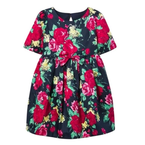 Janie and Jack Navy Red Floral Dress Short Sleeve Toddler Girls 2T - Picture 1 of 7